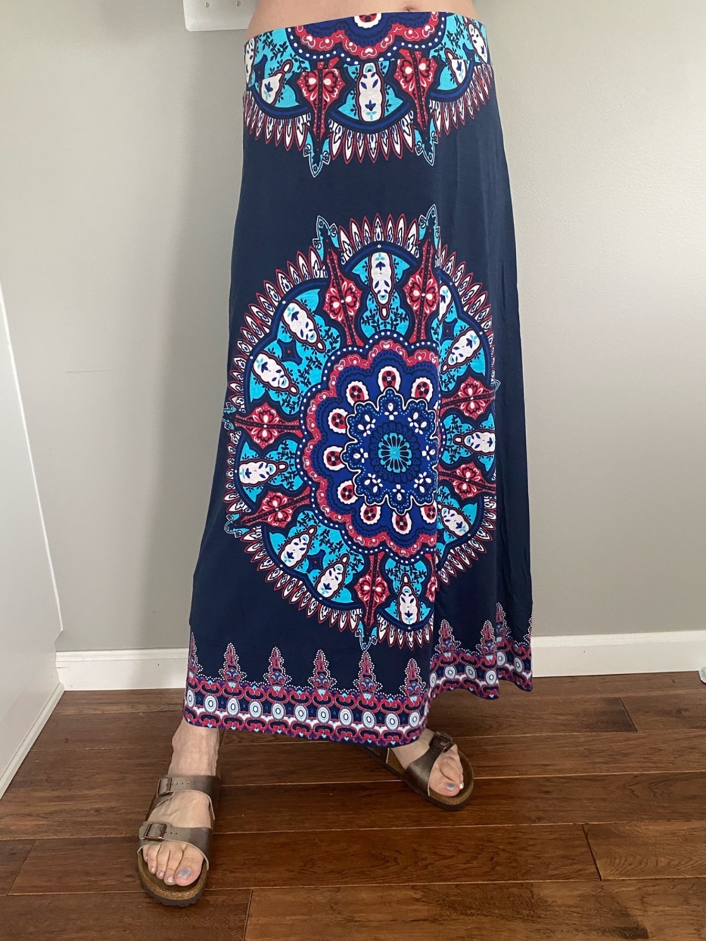 INC International Concepts Blue and Turquoise Printed Maxi Skirt